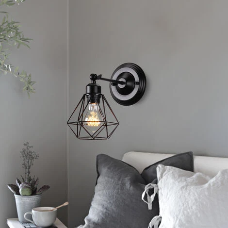 STOEX Applique Murale Intérieur Industrielle Réglable, Vintage Abat-jour Cage Dimmable E27 Luminaire Murale En Métal Pour Salon, Salle à Manger, Couloir, Noir (sans Ampoule) 3 STOEX Applique Murale Intérieur Industrielle Réglable, Vintage Abat-jour Cage Dimmable E27 Luminaire Murale En Métal Pour Salon, Salle à Manger, Couloir, Noir (sans Ampoule) – Image 3