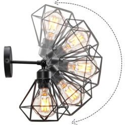 Applique Murale Interieur Industrielle Réglable Cage Forme Diamant Vintage E27 Pour Salons Chambres Couloir Escaliers - Noir -EUROPALAMP Soldes Magasin 55909972 4