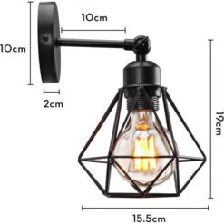 Applique Murale Interieur Industrielle Réglable Cage Forme Diamant Vintage E27 Pour Salons Chambres Couloir Escaliers - Noir -EUROPALAMP Soldes Magasin 55909972 5