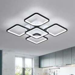 Plafonnier LED Moderne, 75W Lampe De Plafond Design Carré Noir , 6500K Lustres De Salon à Lumière Blanche Froide Éclairage De Plafond Intérieur Pour Chambre à Coucher, Bureau, Cuisine
