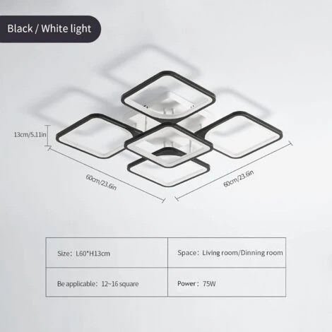 Plafonnier LED Moderne, 75W Lampe De Plafond Design Carré Noir , 6500K Lustres De Salon à Lumière Blanche Froide Éclairage De Plafond Intérieur Pour Chambre à Coucher, Bureau, Cuisine 5 Plafonnier LED Moderne, 75W Lampe De Plafond Design Carré Noir , 6500K Lustres De Salon à Lumière Blanche Froide Éclairage De Plafond Intérieur Pour Chambre à Coucher, Bureau, Cuisine – Image 5
