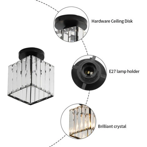 E27 Plafonnier Moderne, Mini Plafonniers Créatifs, Plafonnier Lustre, Pour Couloir, Escaliers, Entrée, Chambre, Salon, Bar, Restaurant,Café,magasin De Vêtements,plafonnier En Cristal (Carré/noir) 3 E27 Plafonnier Moderne, Mini Plafonniers Créatifs, Plafonnier Lustre, Pour Couloir, Escaliers, Entrée, Chambre, Salon, Bar, Restaurant,Café,magasin De Vêtements,plafonnier En Cristal (Carré/noir) – Image 3