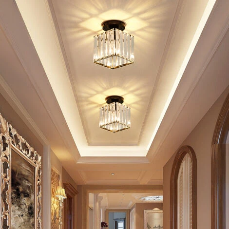 E27 Plafonnier Moderne, Mini Plafonniers Créatifs, Plafonnier Lustre, Pour Couloir, Escaliers, Entrée, Chambre, Salon, Bar, Restaurant,Café,magasin De Vêtements,plafonnier En Cristal (Carré/noir) 4 E27 Plafonnier Moderne, Mini Plafonniers Créatifs, Plafonnier Lustre, Pour Couloir, Escaliers, Entrée, Chambre, Salon, Bar, Restaurant,Café,magasin De Vêtements,plafonnier En Cristal (Carré/noir) – Image 4