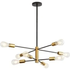 Suspension Luminaire, Lustre Salon Moderne, Noir-doré 8 Lumières E27 Base, Réglage De Rotation 360° Lustre Industriel En Métal Pour Salon Chambre Salle à Manger, (sans Ampoules)