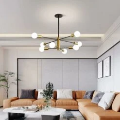Suspension Luminaire, Lustre Salon Moderne, Noir-doré 8 Lumières E27 Base, Réglage De Rotation 360° Lustre Industriel En Métal Pour Salon Chambre Salle à Manger, (sans Ampoules) -EUROPALAMP Soldes Magasin 56697019 4