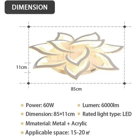 Creative Dimmable Plafonnier LED, Moderne Petal Lampe De Plafond LED, 60W 6000LM, Dimmable 3000K - 6000K, Panneau Acrylique Lumières De Plafond For Living Room, Hall D'entrée, Chambre, Φ85 [Classe éne 5 Creative Dimmable Plafonnier LED, Moderne Petal Lampe De Plafond LED, 60W 6000LM, Dimmable 3000K - 6000K, Panneau Acrylique Lumières De Plafond For Living Room, Hall D'entrée, Chambre, Φ85 [Classe éne – Image 5