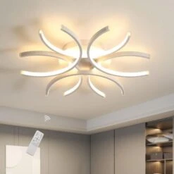 Plafonnier Led Dimmable, 72W 6400LM Lampe Plafond Télécommandé, Pétales Courbes Modernes Pour Salon, Chambre, Couloir, Salle à Manger, Blanc, 3000-6000K