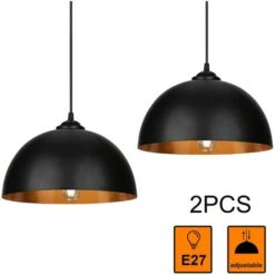 SWANEW 2er Suspension Abat-jour Industrielle Rétro Lustre Abat-Jour Noir Lampe De Plafond Luminaire Pour Salon Cuisine E27