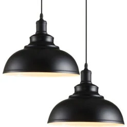 Lot De 2 Lustre Suspension Industrielle Vintage E27 290mm , Plafonniers Retro Abat-jour Pour Cuisine Salle à Manger Salon Restaurant,Noir Et Blanc