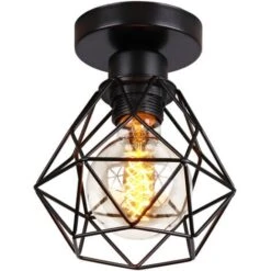 Plafonnier Industrielle Vintage Design Rétro Luminaire Led E27 Pour Salon Chambre Cuisine Couloir - Noir