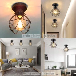 Plafonnier Industrielle Vintage Design Rétro Luminaire Led E27 Pour Salon Chambre Cuisine Couloir - Noir -EUROPALAMP Soldes Magasin 58819910 3