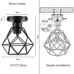 Plafonnier Industrielle Vintage Design Rétro Luminaire Led E27 Pour Salon Chambre Cuisine Couloir - Noir -EUROPALAMP Soldes Magasin 58819910 5