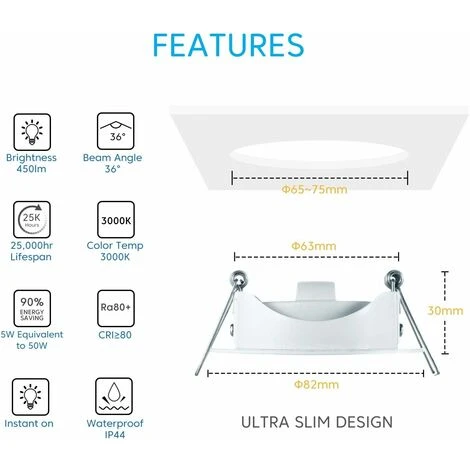 ZOLGINAH Spot Led Encastré, Spot Encastrable Extra Plat, 5W 400lumen Equivalent 50W Incandescence, 230V Blanc Chaud 3000 K, 120°d'éclairage, Spot De Plafond Pour Salle De Bain Salon Cuisine. Lot De 5 2 ZOLGINAH Spot Led Encastré, Spot Encastrable Extra Plat, 5W 400lumen Equivalent 50W Incandescence, 230V Blanc Chaud 3000 K, 120°d'éclairage, Spot De Plafond Pour Salle De Bain Salon Cuisine. Lot De 5 – Image 2