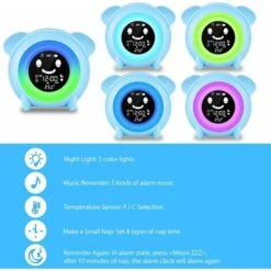 ZOLGINAH Réveil Enfant, Reveil Enfant Educatif Jour/Nuit, Reveil Lumière Avec 5 Couleurs Veilleuse Lampe De Table Et Rappel De Musique, Affichage De Heure Et Température Intérieure (avec EU Plug) [Cla -EUROPALAMP Soldes Magasin 59346188 5