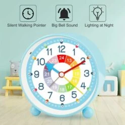 ZOLGINAH Réveil Enfant Analogique Garçon Fille Silencieux Horloges De Table Alimentées Par Batterie Sans Coutil De Chevet Grande Fonction Lumineuse Snooze Light Pour Bureau De Chambre- Bleu-271 -EUROPALAMP Soldes Magasin 59346192 3