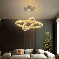 2 Anneaux LED Pendentif Lumières Lustre En Cristal Plafonnier 50x30cm Pour Salon Lumière, Lumière Chaude