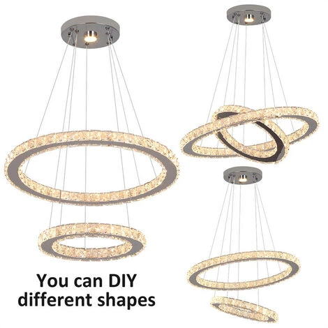 2 Anneaux LED Pendentif Lumières Lustre En Cristal Plafonnier 50x30cm Pour Salon Lumière, Lumière Chaude 2 2 Anneaux LED Pendentif Lumières Lustre En Cristal Plafonnier 50x30cm Pour Salon Lumière, Lumière Chaude – Image 2