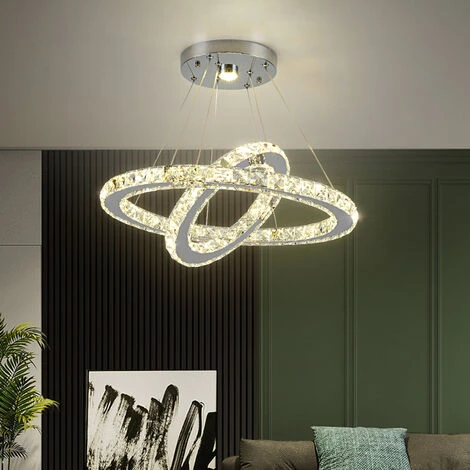 2 Anneaux LED Pendentif Lumières Lustre En Cristal Plafonnier 50x30cm Pour Salon Lumière, Lumière Chaude 3 2 Anneaux LED Pendentif Lumières Lustre En Cristal Plafonnier 50x30cm Pour Salon Lumière, Lumière Chaude – Image 3