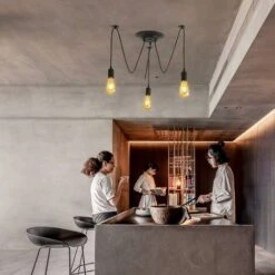 Déstockage Éclairage Suspendu Edison 2Mètres Réglable Plafonnier Araignée Lumière Métal Fil Cage Pendentif Éclairage Lustre Moderne Industriel Lumière Lumineuse (Ampoule NON INCLUS) (3 Bras) -EUROPALAMP Soldes Magasin 59853702 3