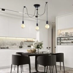Déstockage Éclairage Suspendu Edison 2Mètres Réglable Plafonnier Araignée Lumière Métal Fil Cage Pendentif Éclairage Lustre Moderne Industriel Lumière Lumineuse (Ampoule NON INCLUS) (3 Bras) -EUROPALAMP Soldes Magasin 59853702 4