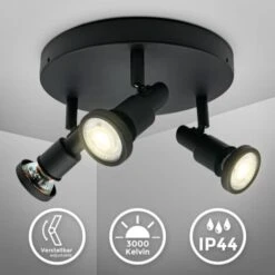 B.K.Licht Plafonnier LED Orientable 3 Spots I 3 Ampoules 5W 400lm GU10 Incl. I IP44 I Plafonnier Lampe Salle De Bain