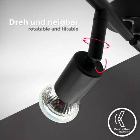 B.K.Licht I Plafonnier Pivotant à LED I Spot De Plafond à 4 Lampes I Inclus 4x 2,9 W GU10 Ampoules I Couleur De Lumière Blanc Chaud I 4x 260lm Plafonnier I Lampe De Salon I Noir 3 B.K.Licht I Plafonnier Pivotant à LED I Spot De Plafond à 4 Lampes I Inclus 4x 2,9 W GU10 Ampoules I Couleur De Lumière Blanc Chaud I 4x 260lm Plafonnier I Lampe De Salon I Noir – Image 3