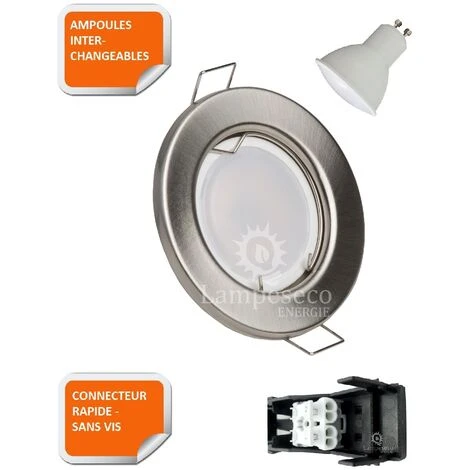 Lot De 30 Spot Led Encastrable Complète Ronde Fixe Alu Brossé Blanc Neutre Eq. 50w 3 Lot De 30 Spot Led Encastrable Complète Ronde Fixe Alu Brossé Blanc Neutre Eq. 50w – Image 3