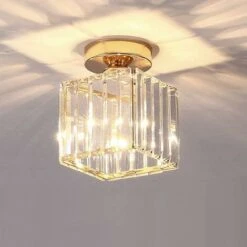 Plafonnier Moderne Lustre Abat-jour En Cristal Et Métal LED Suspension Luminaire éclairage E27 Lampe De Plafond Carré Pour Chambre Salon Couloir Cuisine Salle De Bains Salle à Manger, Doré