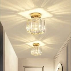 Plafonnier Moderne Lustre Abat-jour En Cristal Et Métal LED Suspension Luminaire éclairage E27 Lampe De Plafond Carré Pour Chambre Salon Couloir Cuisine Salle De Bains Salle à Manger, Doré -EUROPALAMP Soldes Magasin 64024467 3