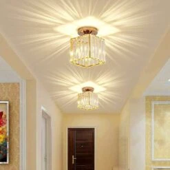 Plafonnier Moderne Lustre Abat-jour En Cristal Et Métal LED Suspension Luminaire éclairage E27 Lampe De Plafond Carré Pour Chambre Salon Couloir Cuisine Salle De Bains Salle à Manger, Doré -EUROPALAMP Soldes Magasin 64024467 4