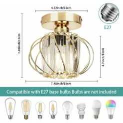 LED Luminaires De Plafond à Cristaux, Lustre Plafonnier Cage Et Cristal E27 Pour Cuisine Couloir Salles à Manger Salons Bar (Gold) 8 LED Luminaires De Plafond à Cristaux, Lustre Plafonnier Cage Et Cristal E27 Pour Cuisine Couloir Salles à Manger Salons Bar (Gold) -EUROPALAMP Soldes Magasin 64024523 4