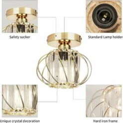 LED Luminaires De Plafond à Cristaux, Lustre Plafonnier Cage Et Cristal E27 Pour Cuisine Couloir Salles à Manger Salons Bar (Gold) 9 LED Luminaires De Plafond à Cristaux, Lustre Plafonnier Cage Et Cristal E27 Pour Cuisine Couloir Salles à Manger Salons Bar (Gold) -EUROPALAMP Soldes Magasin 64024523 5