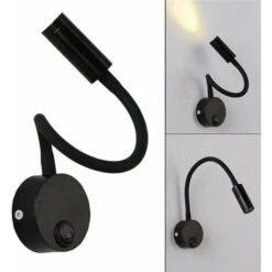 2 Pièces Noire Lampe De Lecture Murale 3W, Flexible Cou Réglable Applique Lampe De Bureau En Aluminium, Lampe De Chevet Avec Interrupteur LED Soins Des Yeux -EUROPALAMP Soldes Magasin 64489877 4