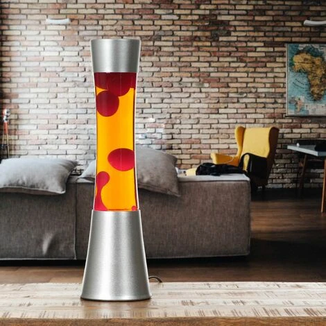 Lampe à Lave Au Design Rétro Gris Métallisé Avec Liquide Orange Et Cire Rouge H:39 Cm G9 - Rouge, Orange, Argent 2 Lampe à Lave Au Design Rétro Gris Métallisé Avec Liquide Orange Et Cire Rouge H:39 Cm G9 - Rouge, Orange, Argent – Image 2