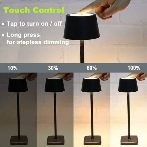ZOLGINAH Lampe De Table LED Sans Fil Rechargeable, Lampe De Bureau Alimentée Par Batterie 5200mAh, Lumière Portative En Métal USB, Mini Petite Lampe De Chevet Pour Restaurant Extérieur Bar Café, Noir 2 ZOLGINAH Lampe De Table LED Sans Fil Rechargeable, Lampe De Bureau Alimentée Par Batterie 5200mAh, Lumière Portative En Métal USB, Mini Petite Lampe De Chevet Pour Restaurant Extérieur Bar Café, Noir – Image 2