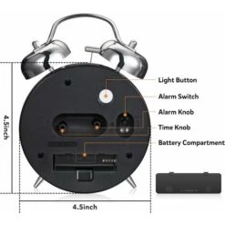 Réveil Fort Pour Adultes Dormeurs Lourds, Quartz Silencieux De 10,2 Cm Avec Rétroéclairage, Double Cloche (noir) BF -EUROPALAMP Soldes Magasin 65273862 4
