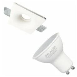 Kit Support Spot GU10 LED Carré Blanc Ø120mm Avec Ampoule LED 6W