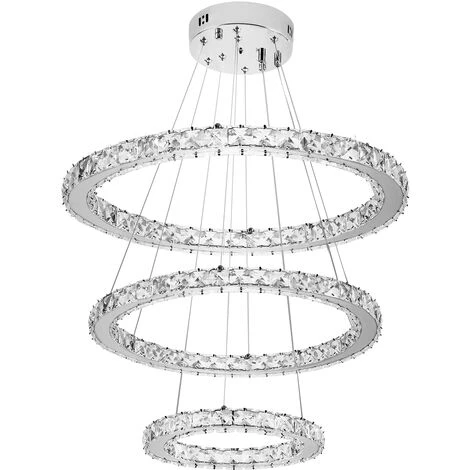 Froadp 72W Lampe Suspendue En Cristal à Trois Anneaux, LED Plafonnier En Pour Salle à Manger Salon Chambre Cuisine Café Hôtel Bureau, Art Créatif Moderne, Blanc Froid, Ø20cm+Ø40cm+Ø60cm 1 Froadp 72W Lampe Suspendue En Cristal à Trois Anneaux, LED Plafonnier En Pour Salle à Manger Salon Chambre Cuisine Café Hôtel Bureau, Art Créatif Moderne, Blanc Froid, Ø20cm+Ø40cm+Ø60cm