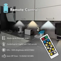 Spot LED Sans Fil Autocollant - Dimmable 6 Couleurs Lampe Placard A Pile Avec Telecommande Eclairage Batterie Armoire Lumiere Cuisine Sous Meuble Veilleuse Réglable LED Vitrine Chambre Escalier Miroir -EUROPALAMP Soldes Magasin 66651881 3