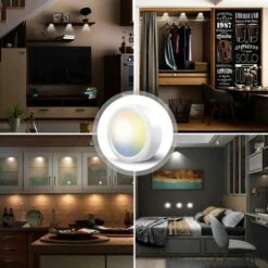 Spot LED Sans Fil Autocollant - Dimmable 6 Couleurs Lampe Placard A Pile Avec Telecommande Eclairage Batterie Armoire Lumiere Cuisine Sous Meuble Veilleuse Réglable LED Vitrine Chambre Escalier Miroir -EUROPALAMP Soldes Magasin 66651881 5