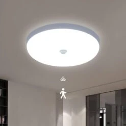 Plafonnier LED Avec Détecteur De Mouvement, 30W 6600K Lampe De Plafond Moderne Lumière Blanche Froide, 25CM Plafonnier Rond Blanc Pour Cuisine, Couloir, Escalier, Chambre, Entrée (IP40) [Classe énergé