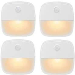 Lumiere Détecteur De Mouvement Interieur, Lampe Detecteur De Mouvement Pile, Veilleuse LED Automatiquel Pour Chambre, Cuisine, Couloir, Escalier, Coffre-t (Blanc Chaud, Paquet De 4) JUNJUN