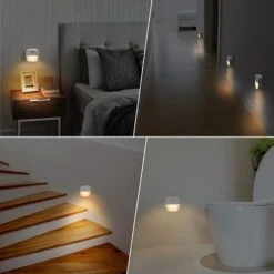 Lumiere Détecteur De Mouvement Interieur, Lampe Detecteur De Mouvement Pile, Veilleuse LED Automatiquel Pour Chambre, Cuisine, Couloir, Escalier, Coffre-t (Blanc Chaud, Paquet De 4) JUNJUN -EUROPALAMP Soldes Magasin 68312508 5
