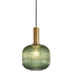 Lustre Intérieur Luminaire Suspension Industrielle Suspendus Modernes Douille E27 Abat Jour Plafond Suspension En Verre À Rayures (Vert,20cm)