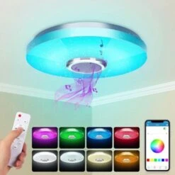 Plafonnier LED 36W Avec Haut-parleur Bluetooth, Intelligent Avec Télécommande Et Contrôle APP, Changement De Couleur , Réglable Pour Chambre, Cuisine, Salle De Bain, Chambre D'enfant, Salon Ø 30cm