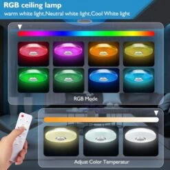 Plafonnier LED 36W Avec Haut-parleur Bluetooth, Intelligent Avec Télécommande Et Contrôle APP, Changement De Couleur , Réglable Pour Chambre, Cuisine, Salle De Bain, Chambre D'enfant, Salon Ø 30cm -EUROPALAMP Soldes Magasin 71330239 3