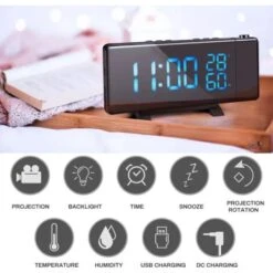 Nouveau Réveil à Projection - Radio-réveil Numérique FM à Luminosité Réglable Avec Deux Alarmes - Température, Hygromètre Fuienko -EUROPALAMP Soldes Magasin 72449713 4