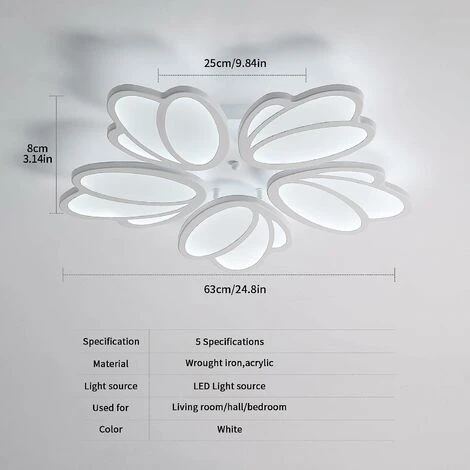 Plafonnier LED, Moderne Petal Lampe De Plafond LED, Suspension Luminaire Blanc 70W 5600LM, 6000K Lumière Blanche, Luminaire Plafonnier LED Pour Salon Cuisine Chambre Salle à Manger, Ø63cm 5 Plafonnier LED, Moderne Petal Lampe De Plafond LED, Suspension Luminaire Blanc 70W 5600LM, 6000K Lumière Blanche, Luminaire Plafonnier LED Pour Salon Cuisine Chambre Salle à Manger, Ø63cm – Image 5