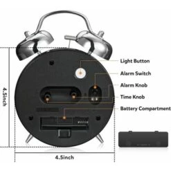 GP Réveil Fort Pour Gros Dormeurs 4 Pouces Silencieux Double Cloche Rétroéclairée à Quartz (bleu) -EUROPALAMP Soldes Magasin 74887811 3