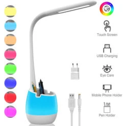 MAGICFOX Lampe De Bureau Flexible, Lampe Rechargeable Avec Veilleuse Colorée/ 3 Modes Et 3 Niv. De Luminosité/Contrôle Tactile